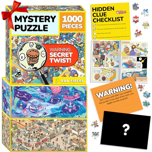 Image of Odd Pieces Jigsaw Puzzles 1000 Pieces with Storytelling Comics, for Women, White Elephant, Mystery Puzzle for Adults & Kids - 19.7'' x 27.6'' Frameable Magic Puzzle Art (Series 1)