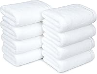 Amazon Basics 8-Pack 100% Cotton Quick-Dry Hand Towels, Soft Absorbent 28x16 Inch White