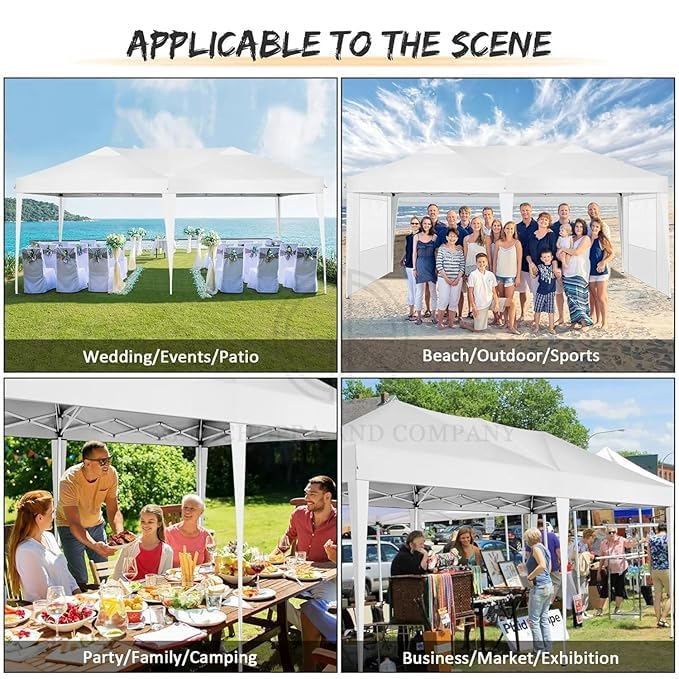 Image of 10 x 20 feet Canopy Tent with 3 Side Cover Water Proof Tent - 2 Minute Easy Installation Gazebo Tent
