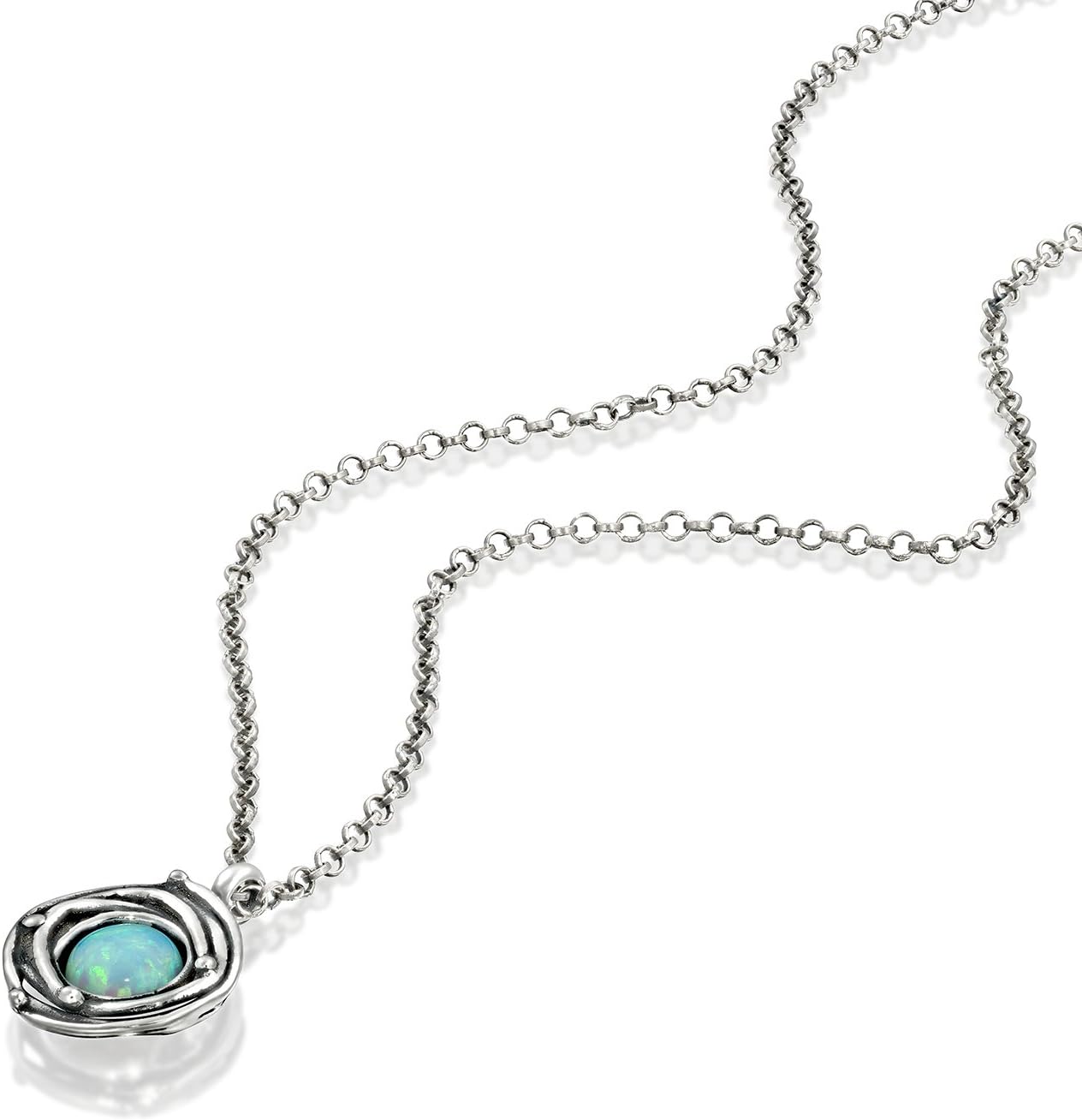 Stera Jewelry 925 Sterling Silver Created White Opal Pendant Necklace with Swirl Bird Nest Design, 18" + 4" Extender