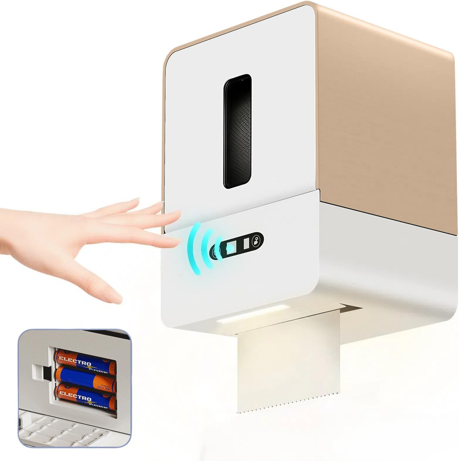 Automatic Paper Towel Dispenser Touchless for Kitchen Bathroom Wall Under Counter Mount Auto Cabinet Smart Touch Commercial Holder Electric Motion Sensor Hand Towel for Toilet (Brown Battery)