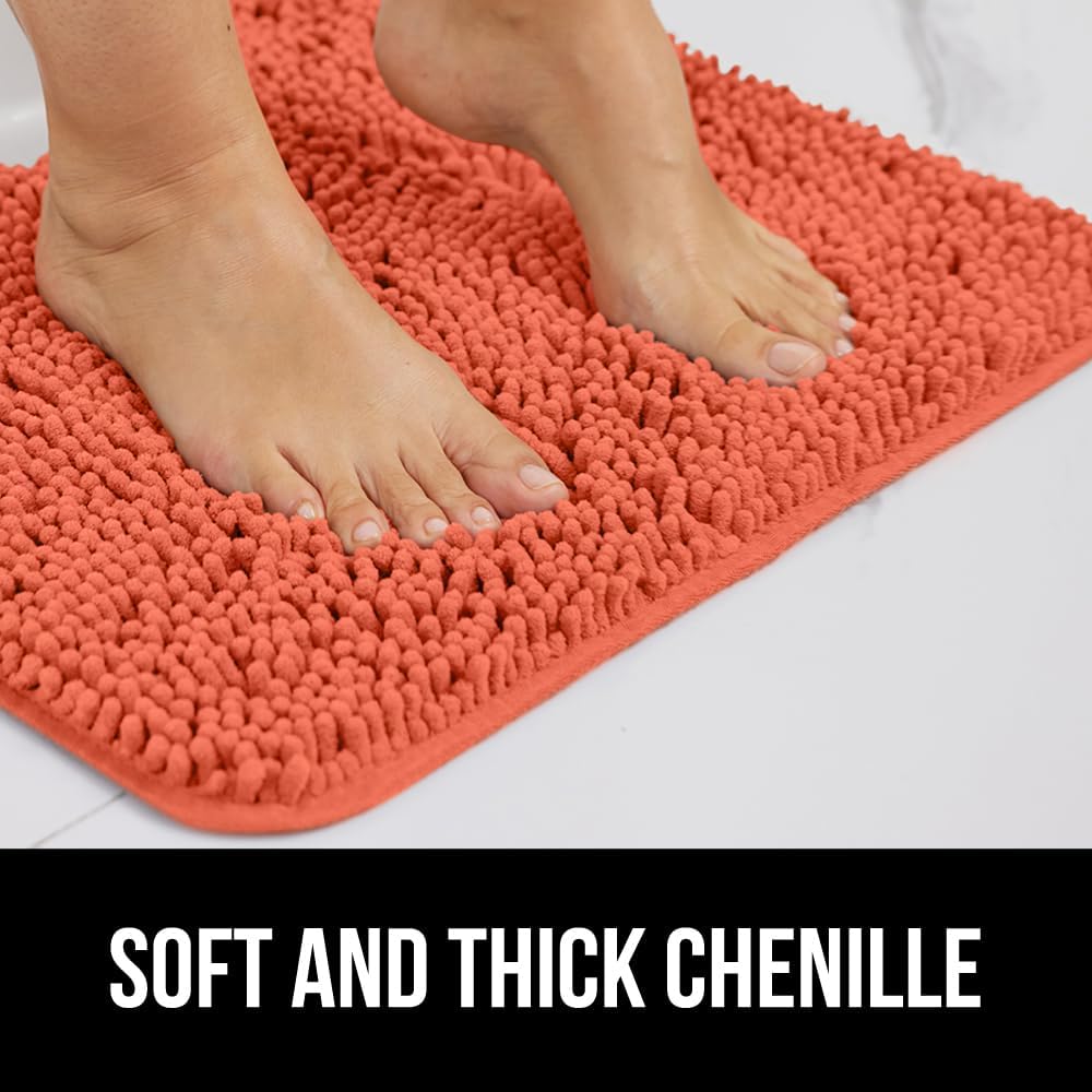 GORILLA GRIP Bath Rug Mat, Thick Soft Absorbent Chenille, Quick Dry Microfiber Mats, Rubber Backing Washable Shower Floor Rugs, US Designed Bathroom Bathmat Home Decor Accessories, 24x17, Coral - Image 3