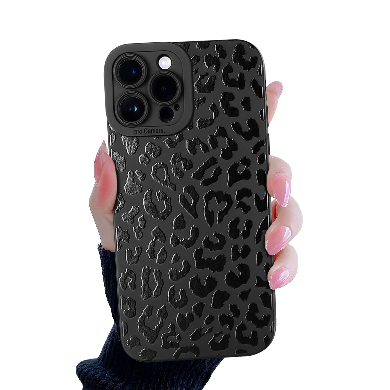 Compatible for iPhone 14 Pro Case, Black Small Leopard Cute Cheetah Pattern Design for Women Girls Soft TPU Slim Profile