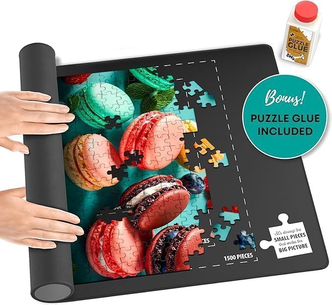 Puzelworx Mata do puzzli - zwijana plansza do układania puzzli - 1500 sztuk ochraniacza, wygaszacza, organizera, poliestrowy blat z torbą do przechowywania - bonusowy klej do puzzli