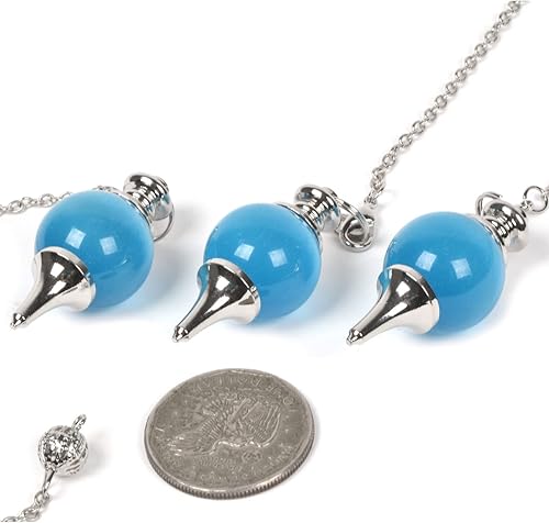 Miniatura 3 de Cristal curativo de ojo de gato azul cielo sintético para radiestesia de 1.575 in Chakra Reiki Point Pendulum para adivinación