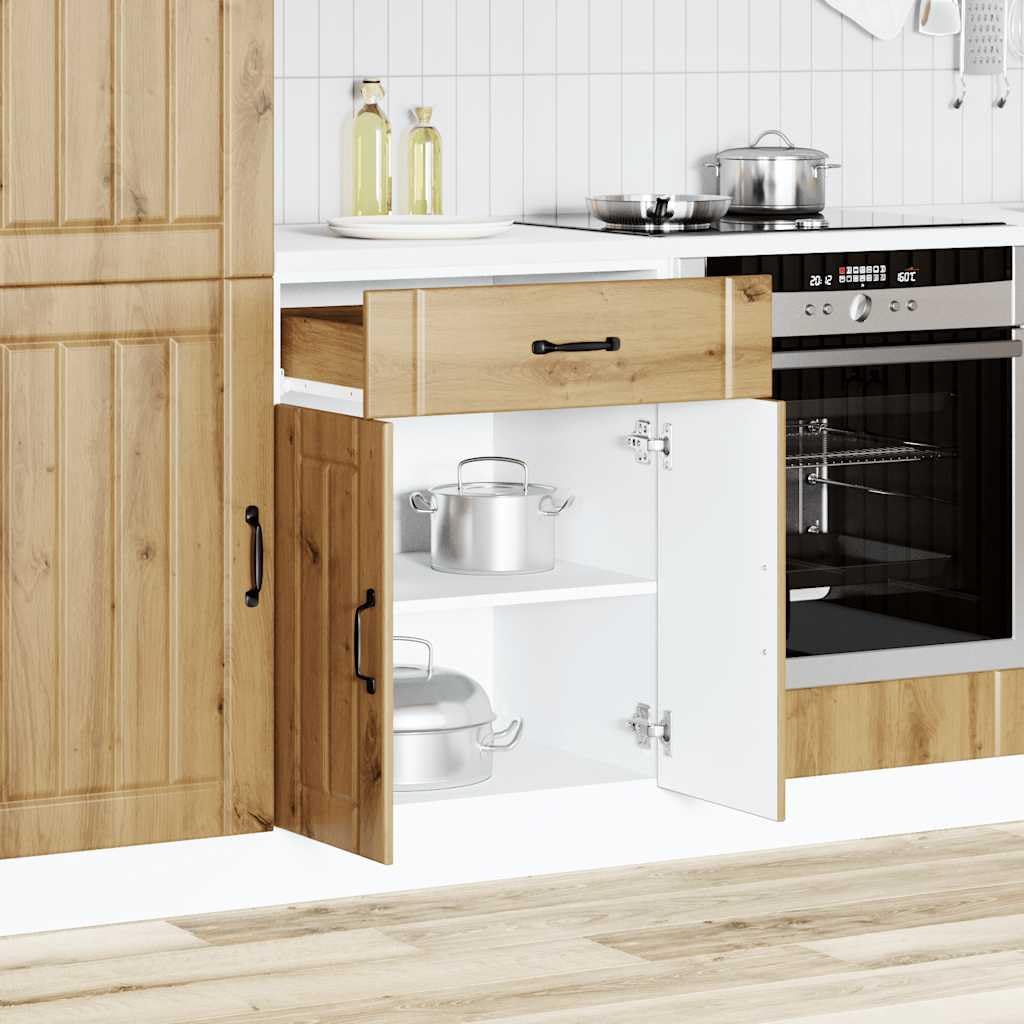vidaXL Mueble Bajo De Cocina Lucca Roble Artesanal, Mueble Bajo De Fregadero Con Cajón