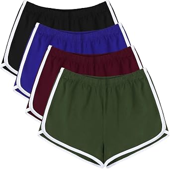 URATOT 4 Pack Yoga Short Pants Cotton Sports Shorts Gym Dance Lounge Shorts Dolphin Running Athletic Shorts for Women
