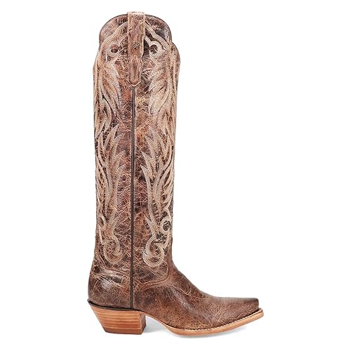 Dan Post Boots Womens Rustic Ridge Embroidered Bison Snip Toe Pull On Dress Boots Over the Knee Low Heel 1-2" - Brown - 9 - Brown
