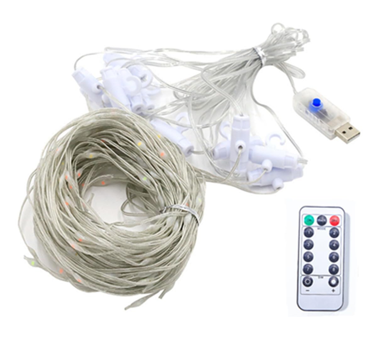 Lampes à rideaux, LED fenêtre fée chaîne lumière USB PVC ligne 8 modes cascade jardin chaîne lumière imperméable à l'eau Idéal pour chambre à coucher, fête, mariage (Blanc, 3m*3m 300LED)