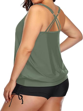 Aqua Eve Plus Size Tankini with Shorts Two Piece Swimsuits for Women Blouson Tummy Control Bathing Suits