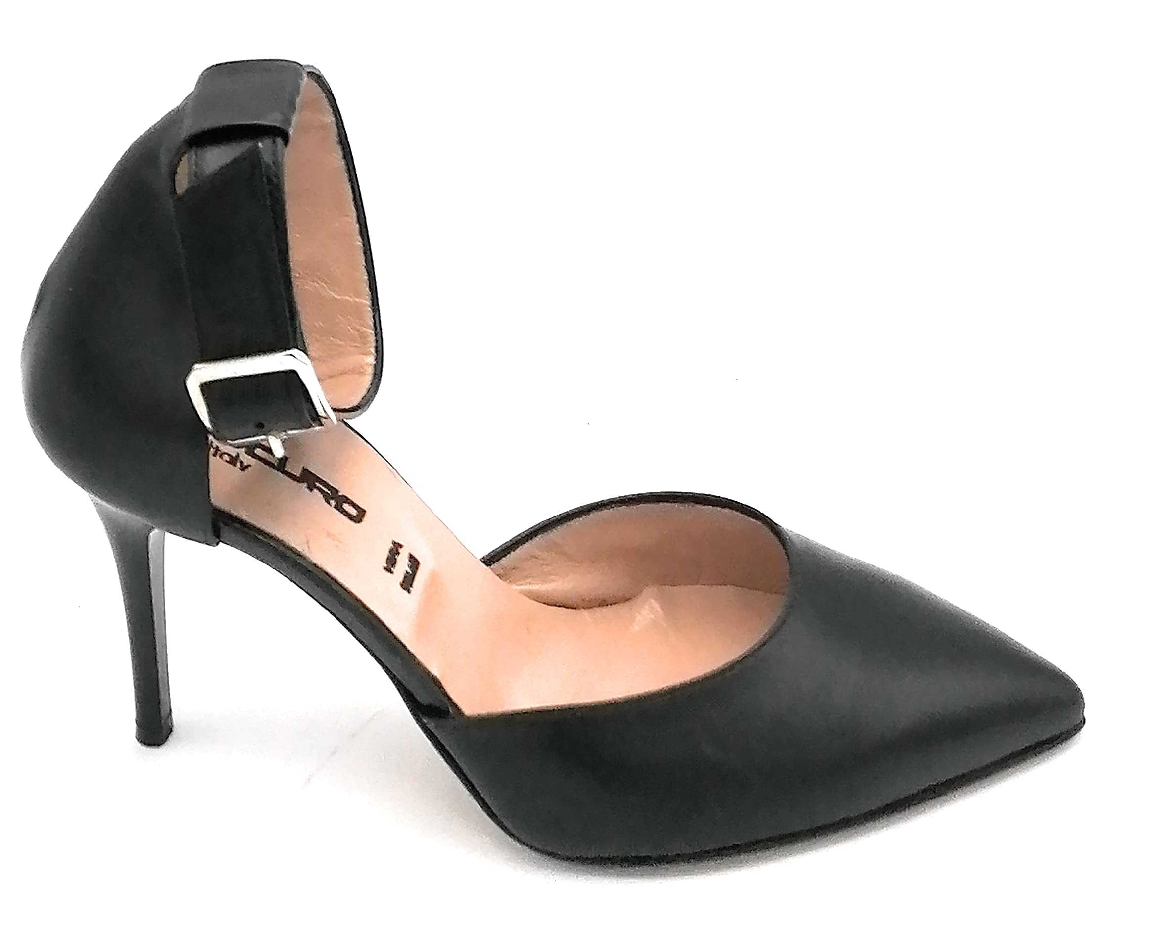 Oroscuro 944 Decollete Ankle Strap Black Leather Heel 9 cm U - Shoe Size 40 EU Color Black