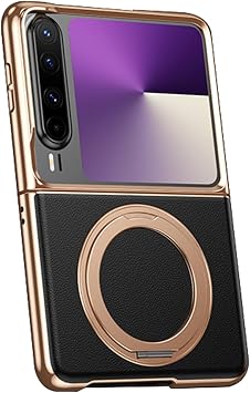 Magnetic Case for Huawei Pura X, Electroplated Anti-Fall Case with Kickstand Support Wireless Charging Genuine Leather Cover,Black,Pura X