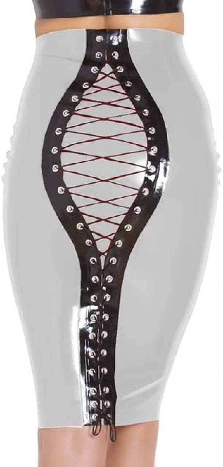 Faldas De Tubo Para Mujer, Falda Abierta Ajustada De Talle Alto Con Cordones, Minifaldas Ajustadas De Cuero De Látex De PVC De Verano,Plata,SG