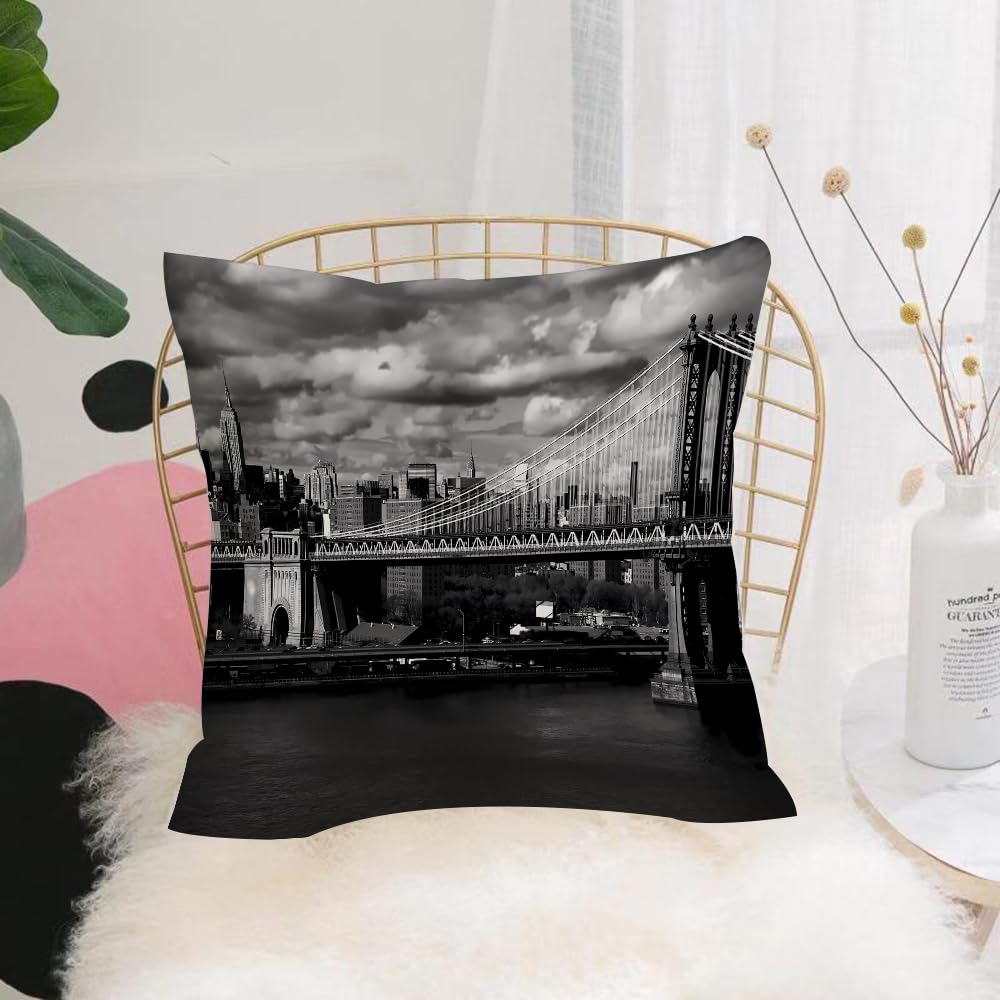 Hyosxw Murale D'arte,Panorama Di New York, Black An - A3 Cushion Cover,Throw Pillow Case Home Decorative For Living Room Bedroom Sofa Chair 18X18 Inch,Murale D'arte,Panorama Di New York, Black And White Di New York City Skyline Co,Pillowcase 45X45cm