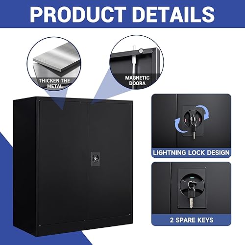 Miniatura 6 de Gabinete de almacenamiento de metal, gabinete de herramientas de bloqueo de 36 pulgadas con 2 puertas y estantes ajustables, pequeño gabinete de