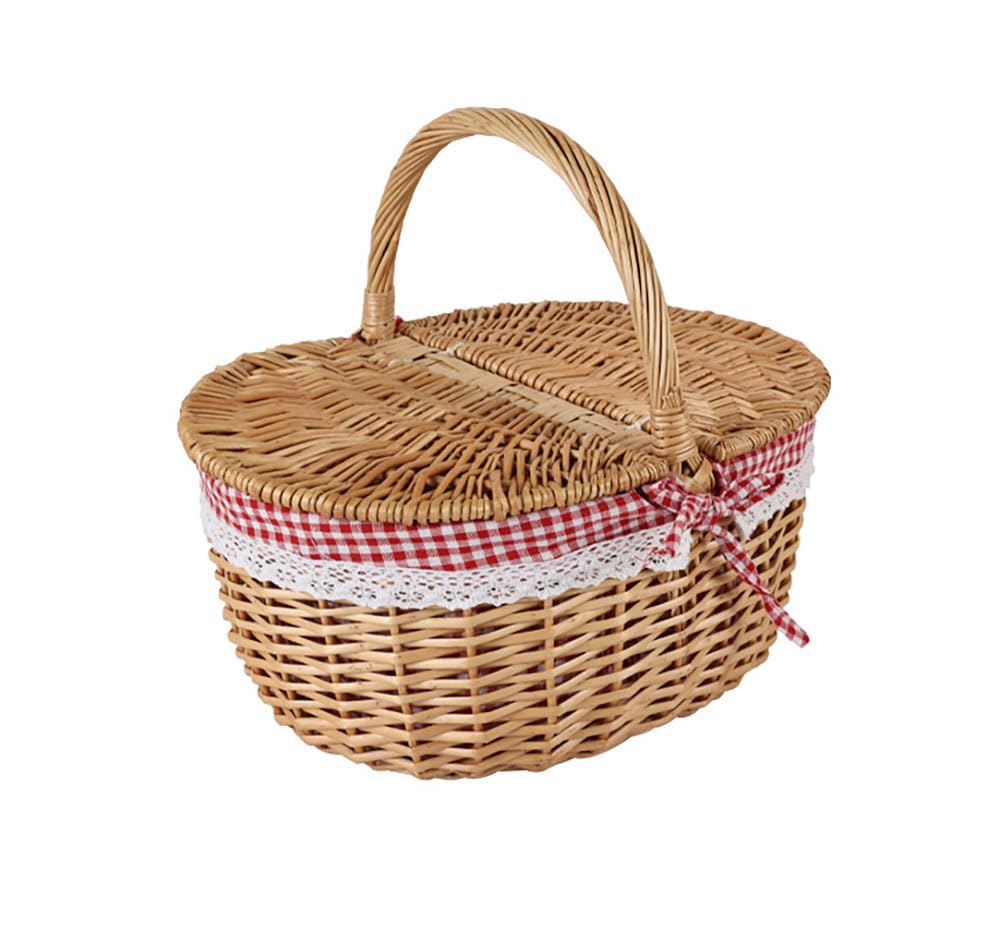 Cesta de mimbre para picnic M con forro rojo y cubierta superior