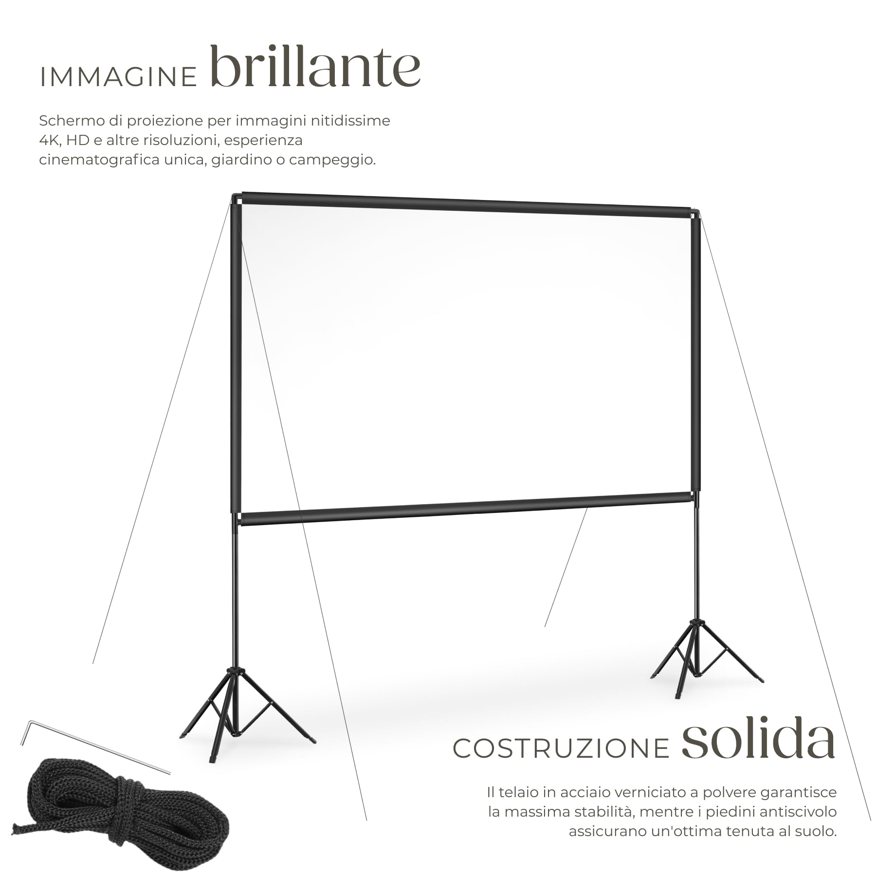 tectake® Telo Proiettore con Treppiede Pieghevoli 16:9 4K HD, 265 x 150 cm, 120", Schermo Proiettore, Borsa Trasporto, Schermo Portatile Cinema Home Theatre telo per proiettore per casa ufficio scuola