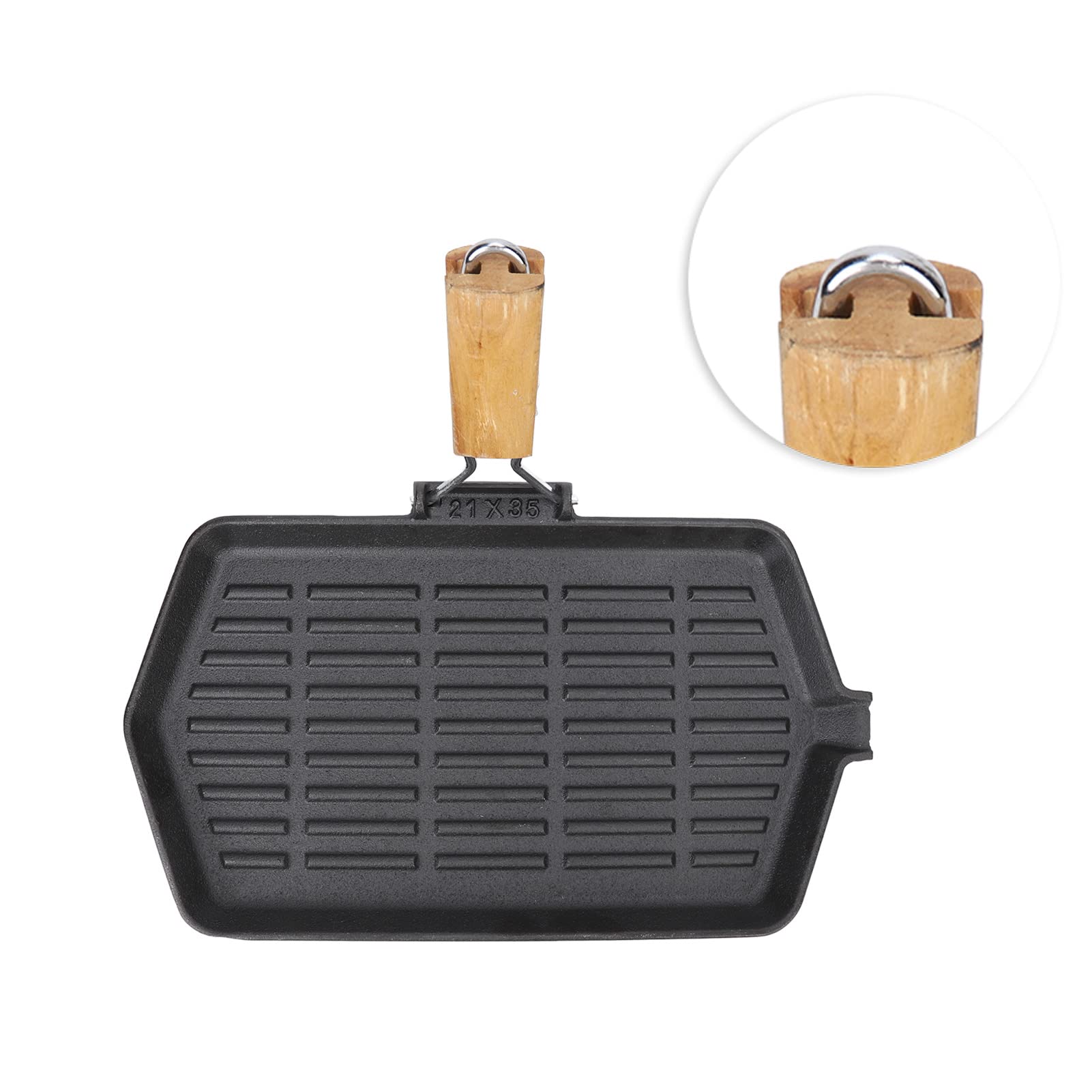 lyrlody Bistecchiera 21 X 35 Cm Padella in Ghisa con Manico Pieghevole in Legno Bistecchiera Antiaderente Superficie Rigata con Riscaldamento Uniforme per Bistecche Cottura Al Piano Cottura Interna