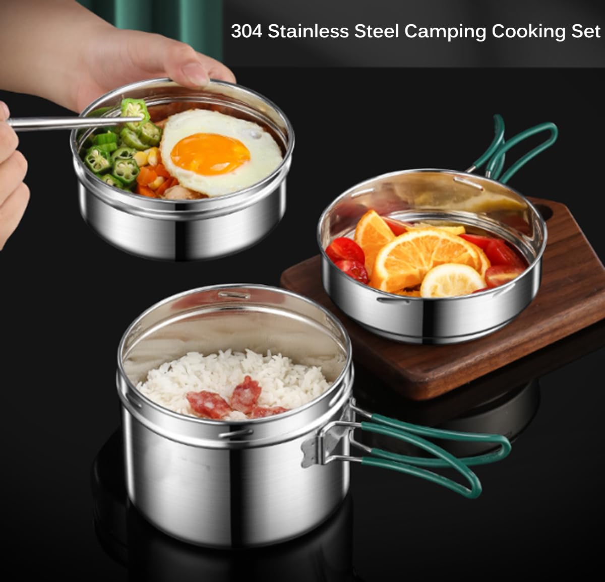 Camping Kochgeschirr Mess Kit, Edelstahl Camping Kochset, Backpacking Kochen Set Backpacking Ausrüstung mit Mini Herd für Camping, Backpacking, Picknick, Wandern