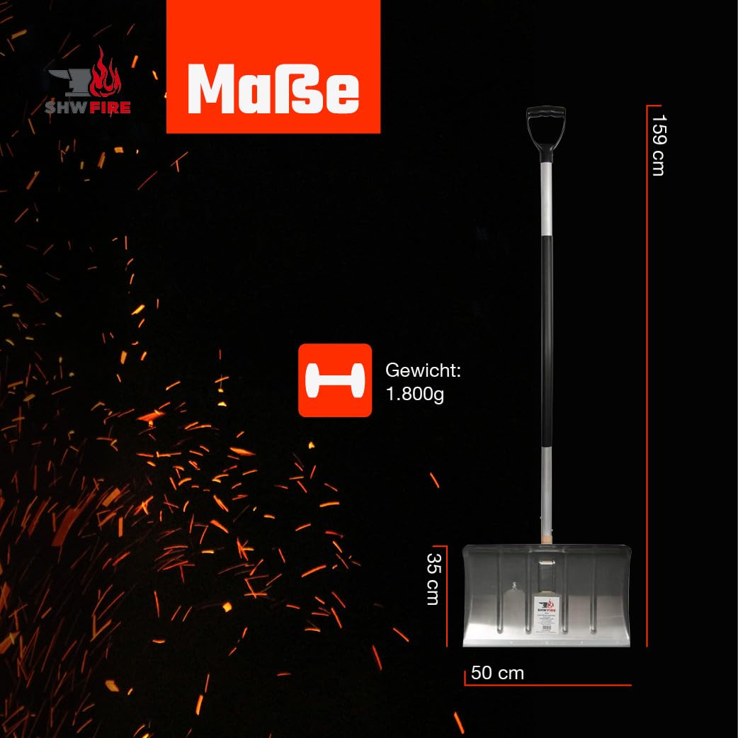 SHW-FIRE Alu-Schneeschieber 50 cm mit Ergonomischem Stiel und Profilkante | Für Schneeräumung & Winterarbeiten | Aluminium | ideal für große Schneemengen auf Gehwegen und Einfahrten