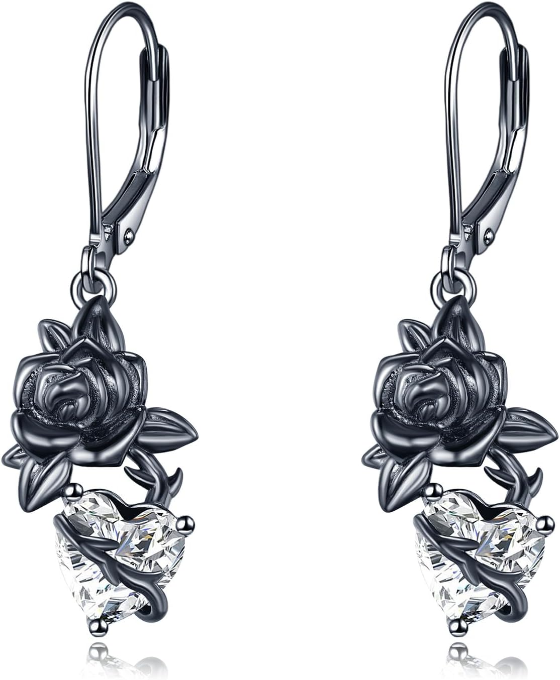 Gothic Earrings for Women Black Rose Flower Heart Dangle Earrings Goth Jewelry Gifts for Women