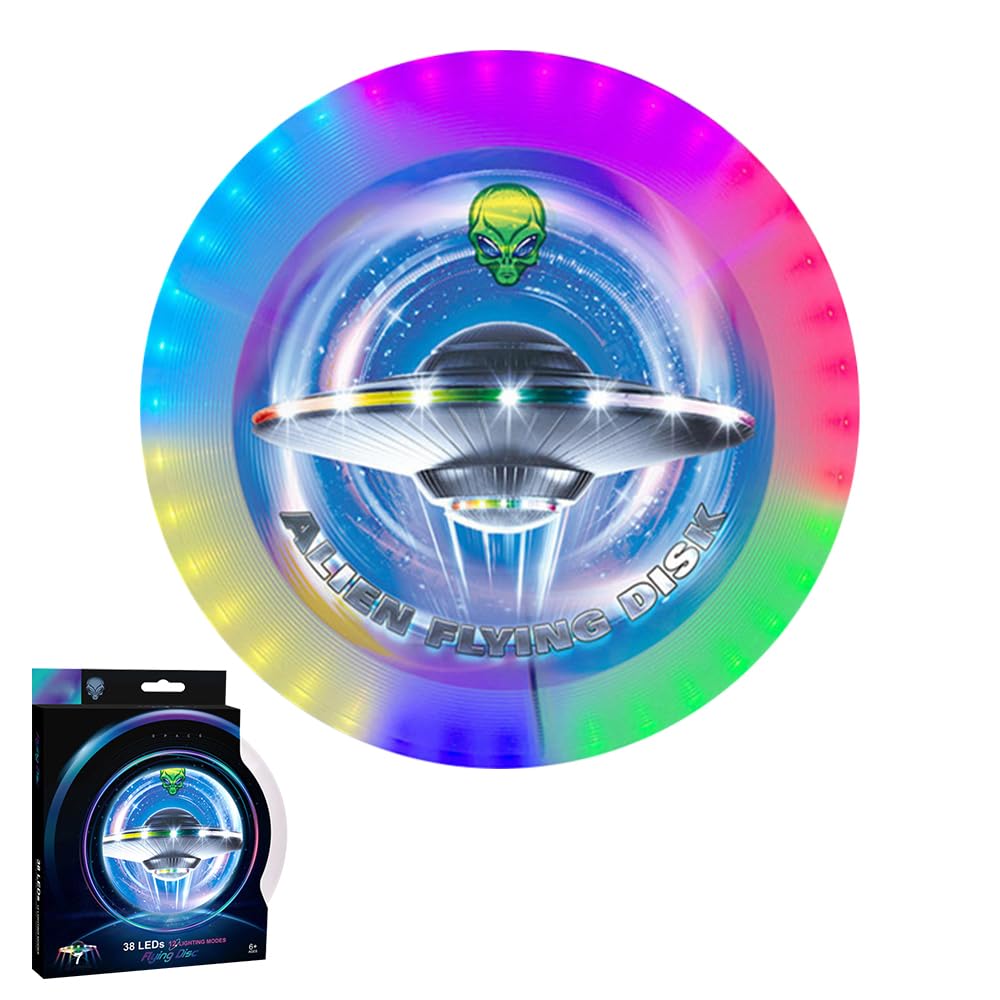 Frisbee LED Ultimate Frisbee lumineux à LED 25 cm - Anneau volant lumineux avec 12 modes de couleur - 38 LED RVB - Pour l'extérieur, la pelouse, les jeux de camping