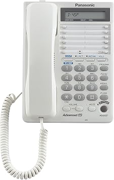 Panasonic 2-Line Integrated Corded Telephone System with 16-Digit LCD, Speakerphone, Clock, Hearing Aid Compatibility and 3-Way Conferencing - KX-TS208W (White)