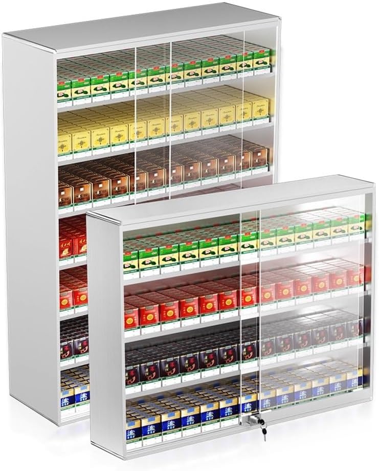 Cigarette Showcases Rack, Wall Mounted Cigarette Case Holder, Auto Cigarette Pusher, Cigarette Display Shelf, Sliding Door With LockCigarette Display Cabinet ( Color : Black , Size : 92.5x28.8x75cm )
