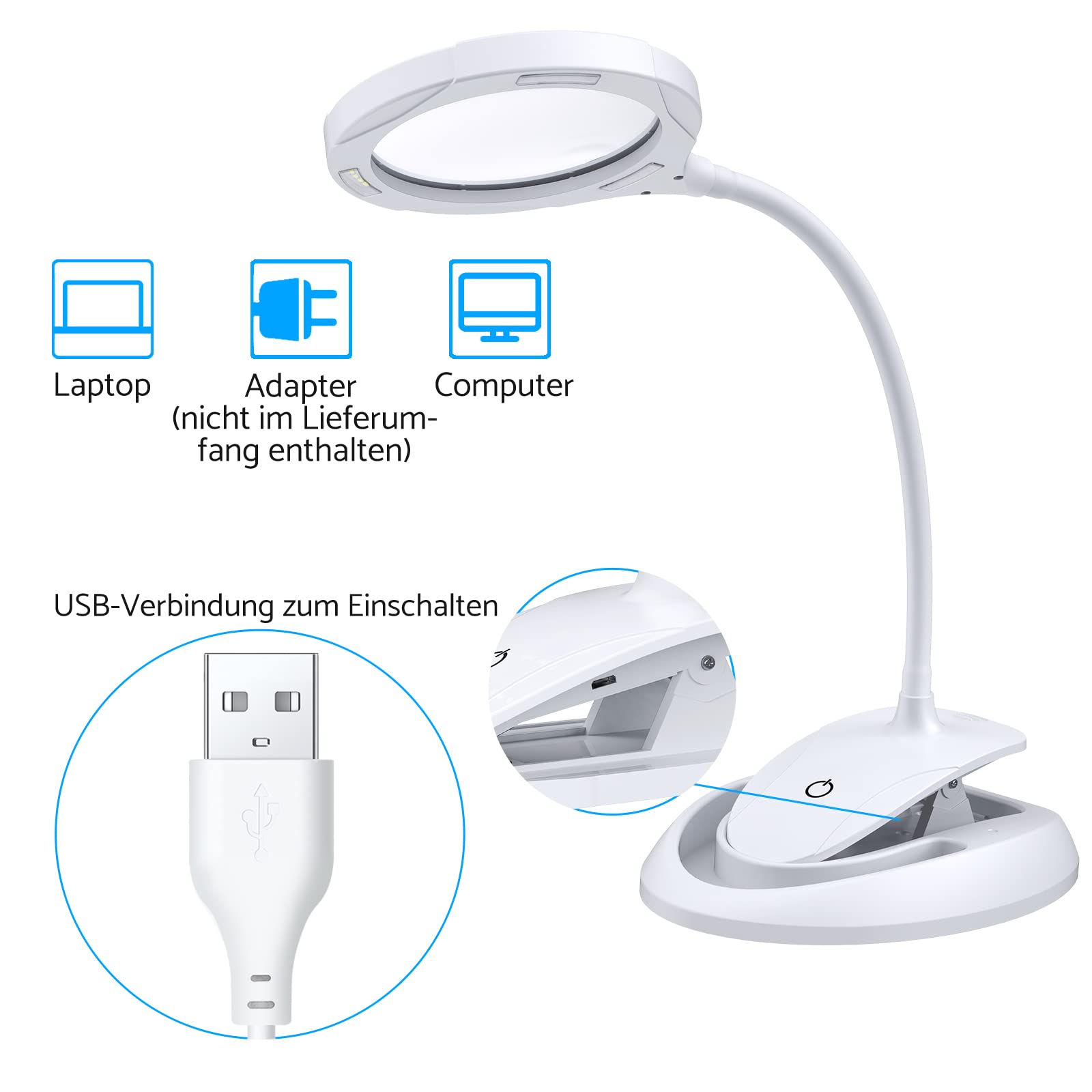 eSynic Lupenleuchte LED 2 in 1 Lupe 5X 10X Lupenlampe Schreibtischlampe Lupe mit Licht und Ständer mit 3 Helligkeit einstellbar für Arbeiten Lesen Reparatur Heimwerker