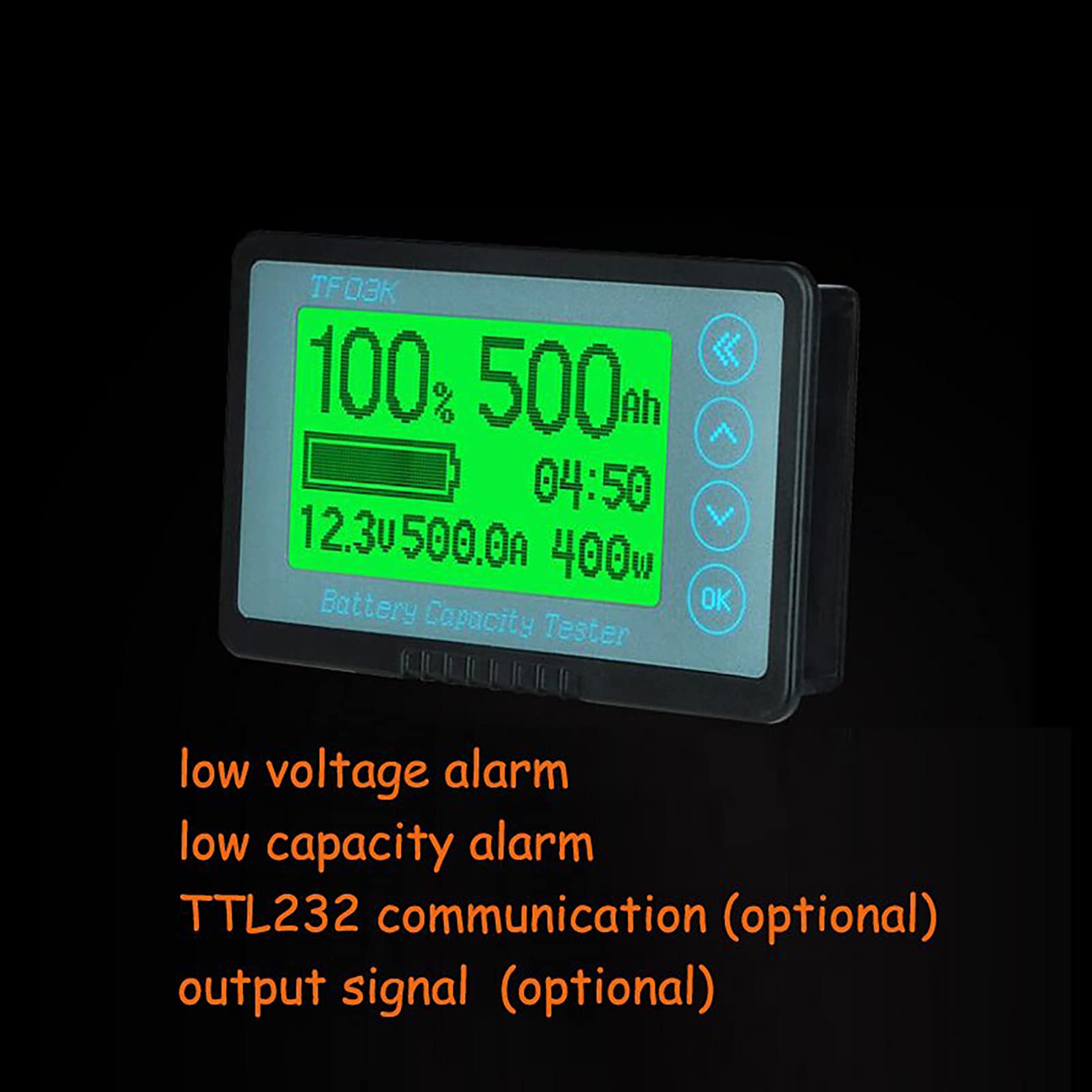 Indicateur de Batterie, Testeur de Capacité de Batterie TF03K 350A Compteur de Coulomb Indicateur de Capacité de Batterie Indicateur d'Affichage de Courant de Tension