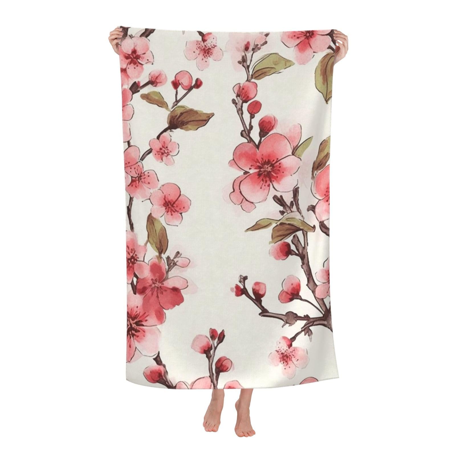 FodPand Cherry Blossom Beach Towel Oversized 52 x 32 in Sand Free Pool Swim Towels for Adult Travel Blanket Lightweight Quick Dry Absorbent Bath Towels Cruise Vacation Accessories