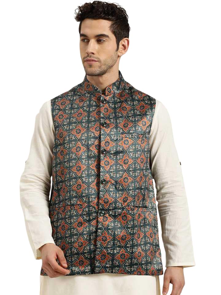 jompers Ethnic Printed Nehru Jacket for Men-picture-12
