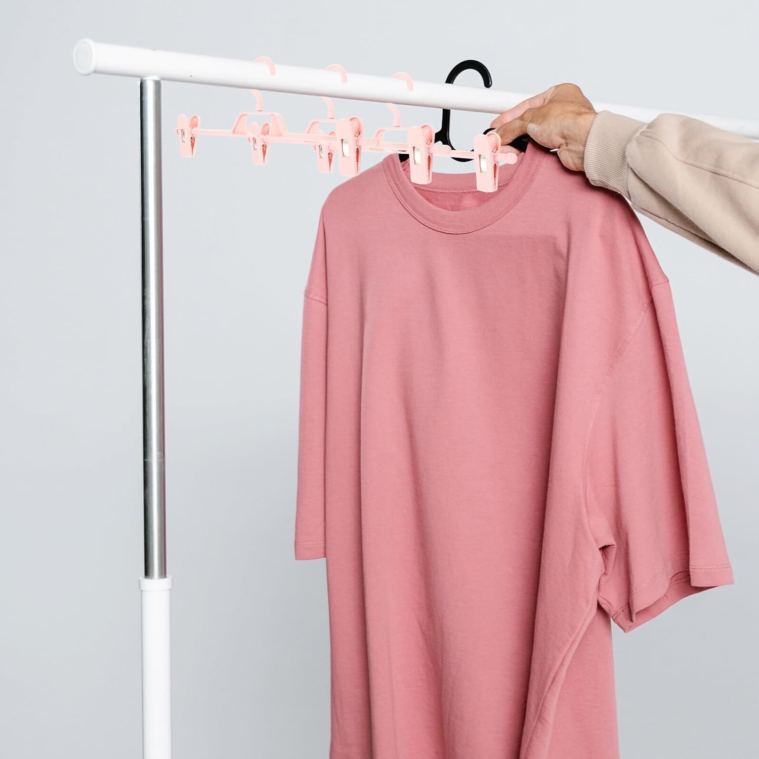 10pcs Anti-Skid Clip Hangers for Pants and Skirts 360° Rotatable Stackable Plastic Clothes Hangers Space-Saving Household Organizer for Jeans and Skirt Drying