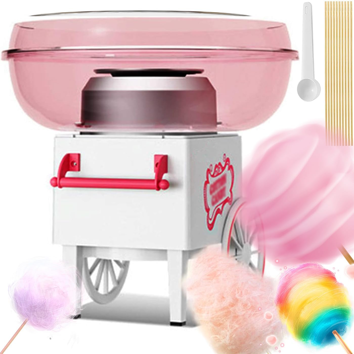 Cotton Candy Machine, 400W Candy Floss Machine with 290MM Large Pallet and Splash Prevention Bowl, Candy Floss Maker