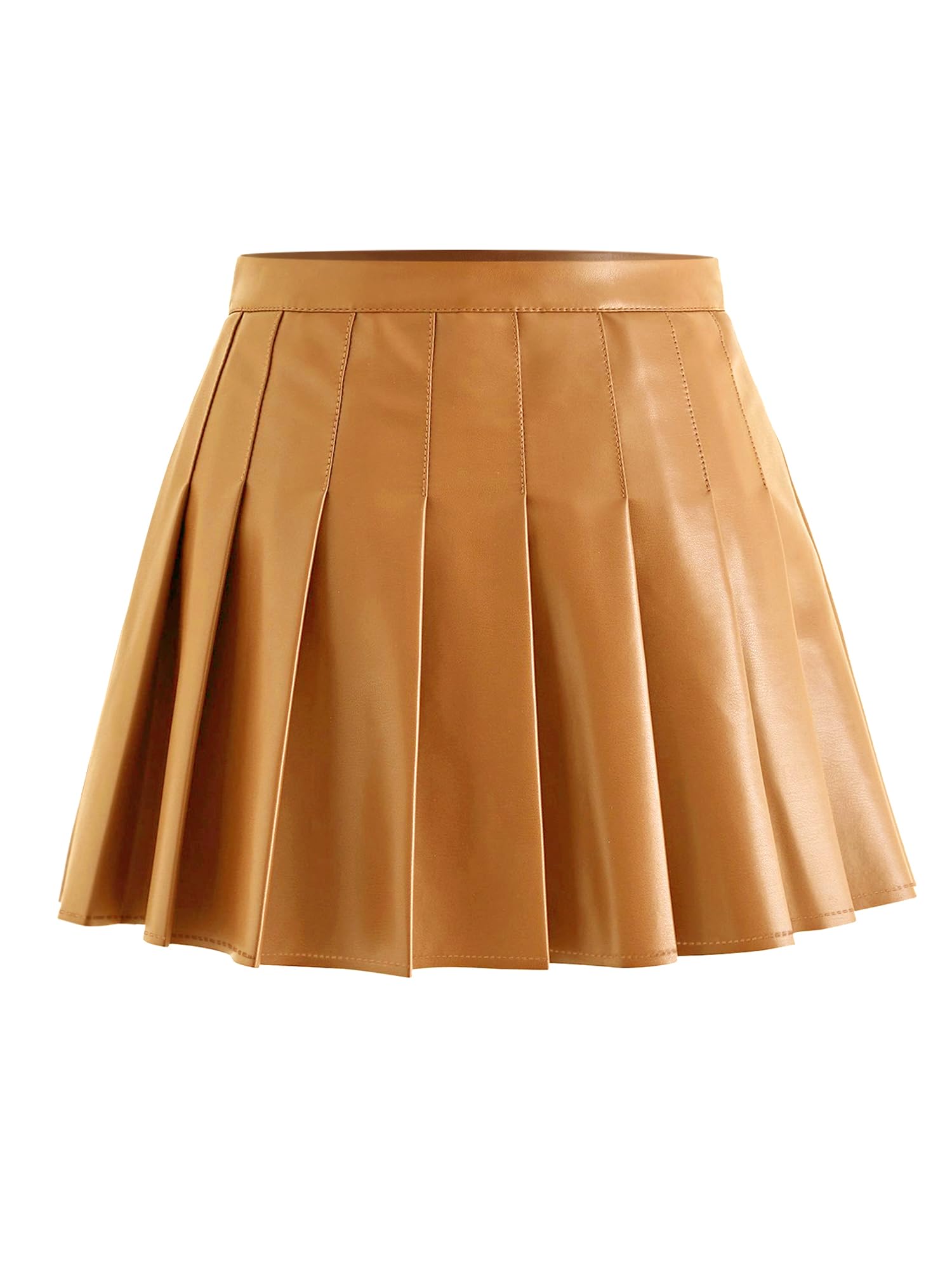 Easisim Womens Faux Leather Mini Skirt High Waisted A-line Skater Short Pleated Skirts
