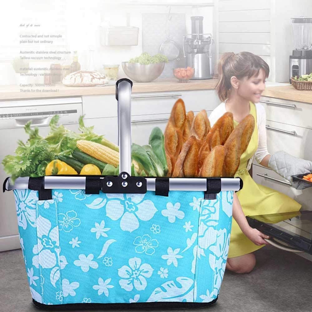 Kosze piknikowe. Kosz piknikowy, składany kosz, może pomieścić 4 osoby, chłodziarka do piwa, fajny koszyk na zakupy zewnątrz, z 2 aluminiowymi uchwytami, 43 * 23 28 cm