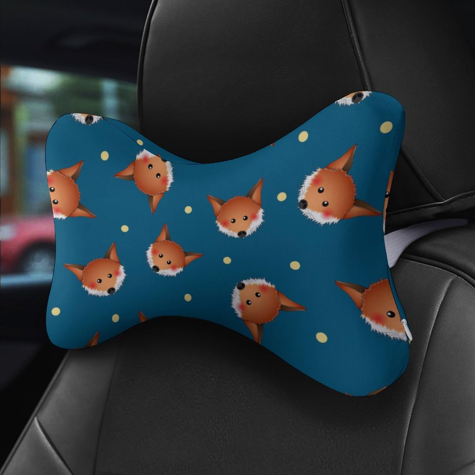 2 almohadas de asiento de coche, lindas almohadas para reposacabezas de coche de zorro rojo, almohada de apoyo para el cuello del coche para conductor o pasajero