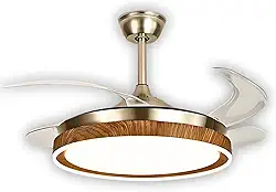 Ventilador de Teto Retrátil Ébano Dourado Madeira 78W LED Multicolor Silencioso Disoma, Controle Remoto, Timer, Certificado pelo INMETRO.