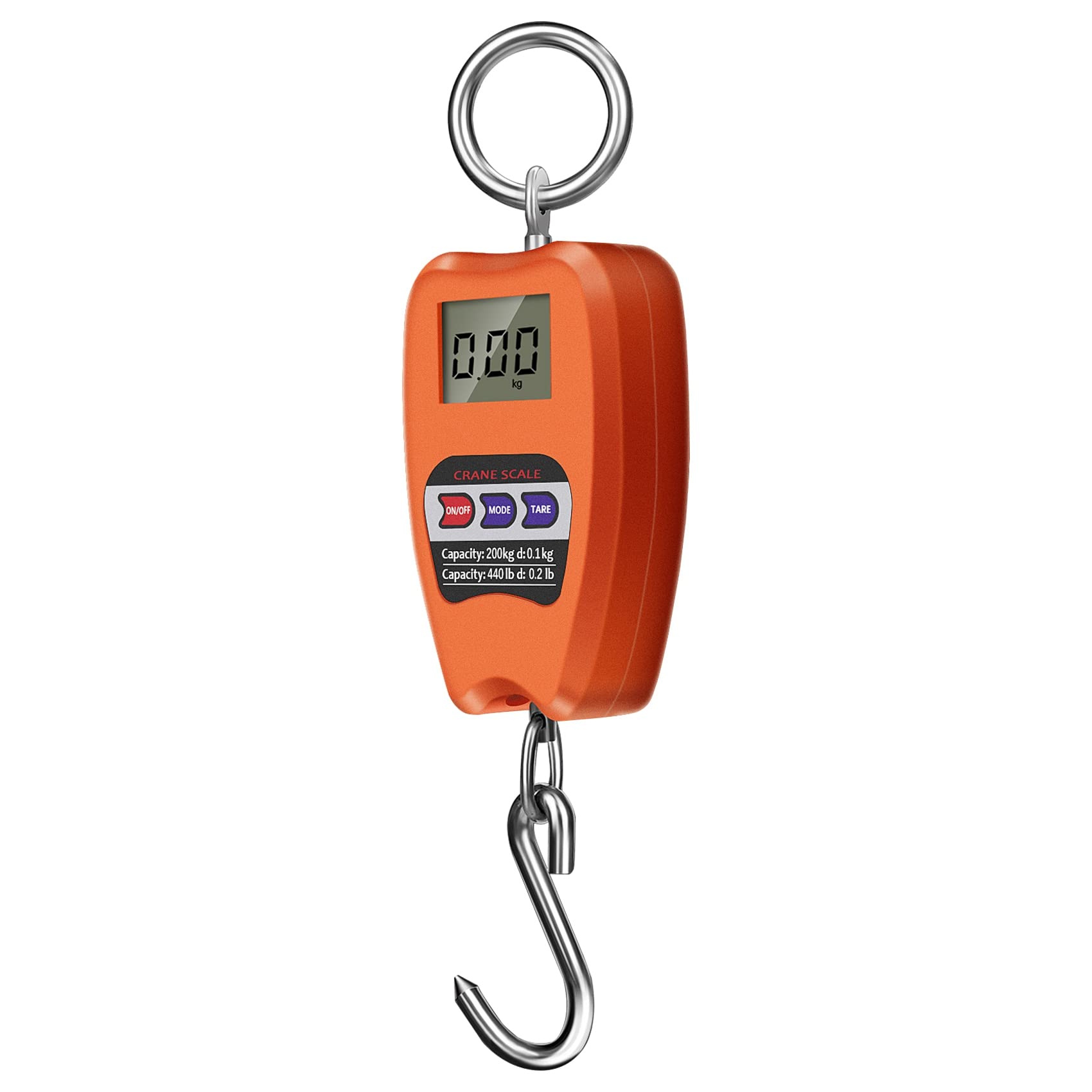 Cpolebev Orange Mini Crane Scale Weighing Digital Industrial Hanging Scale 200Kg/441Lb Heavy Duty Hanging Hook Scales