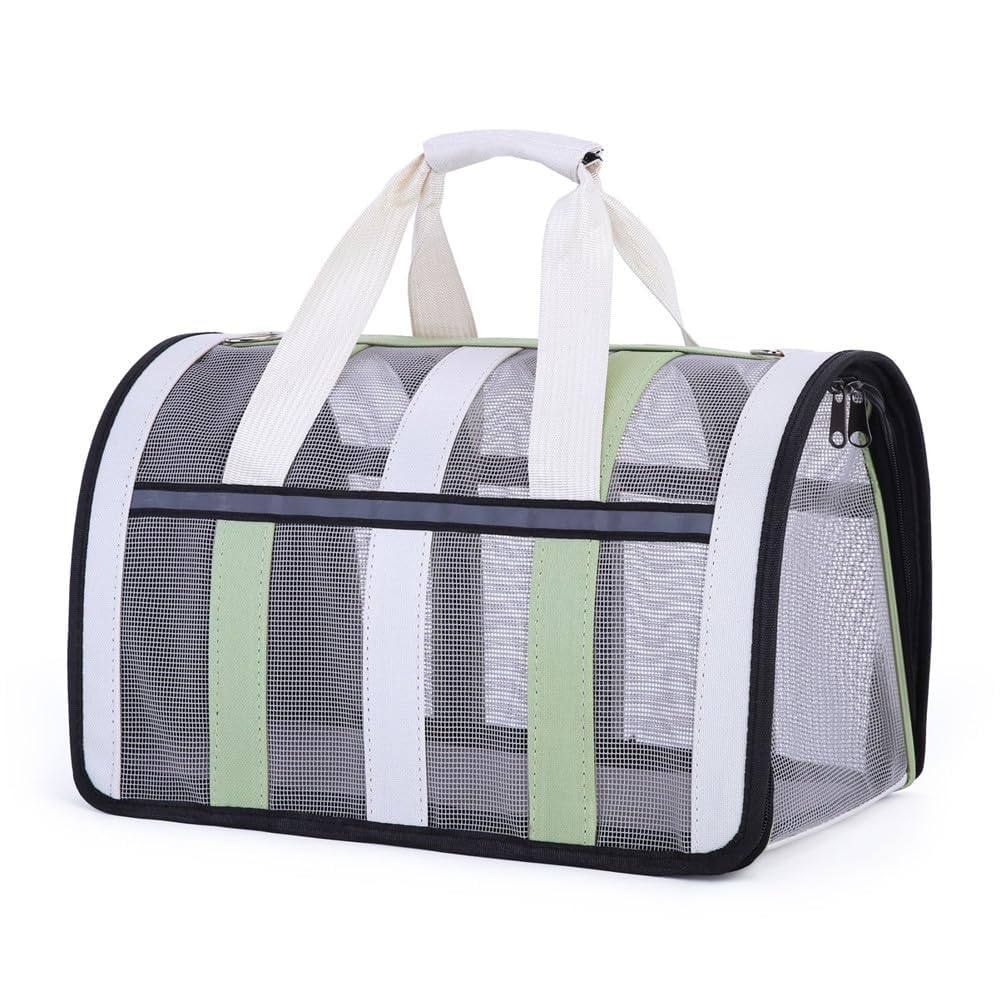 Portable Foldable Pet Carrier for Small Dogs Cats - Travel Bag with Handles & Shoulder Strap for Kittens Puppies (avocado green, 40 * 27 * 24cm)