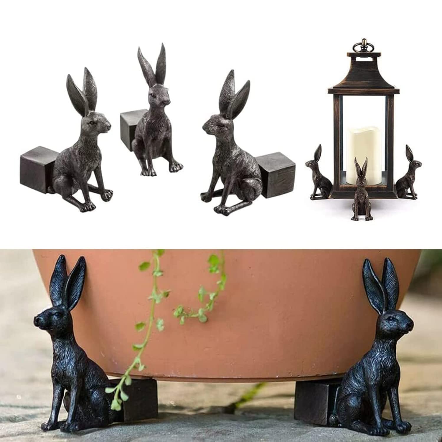 OTRIEK Animal Figures Plant Stand - 3pcs Pack Resin Pot Feet for Outdoor Planters - Flower Pot Holder Elevator (Rabbit)