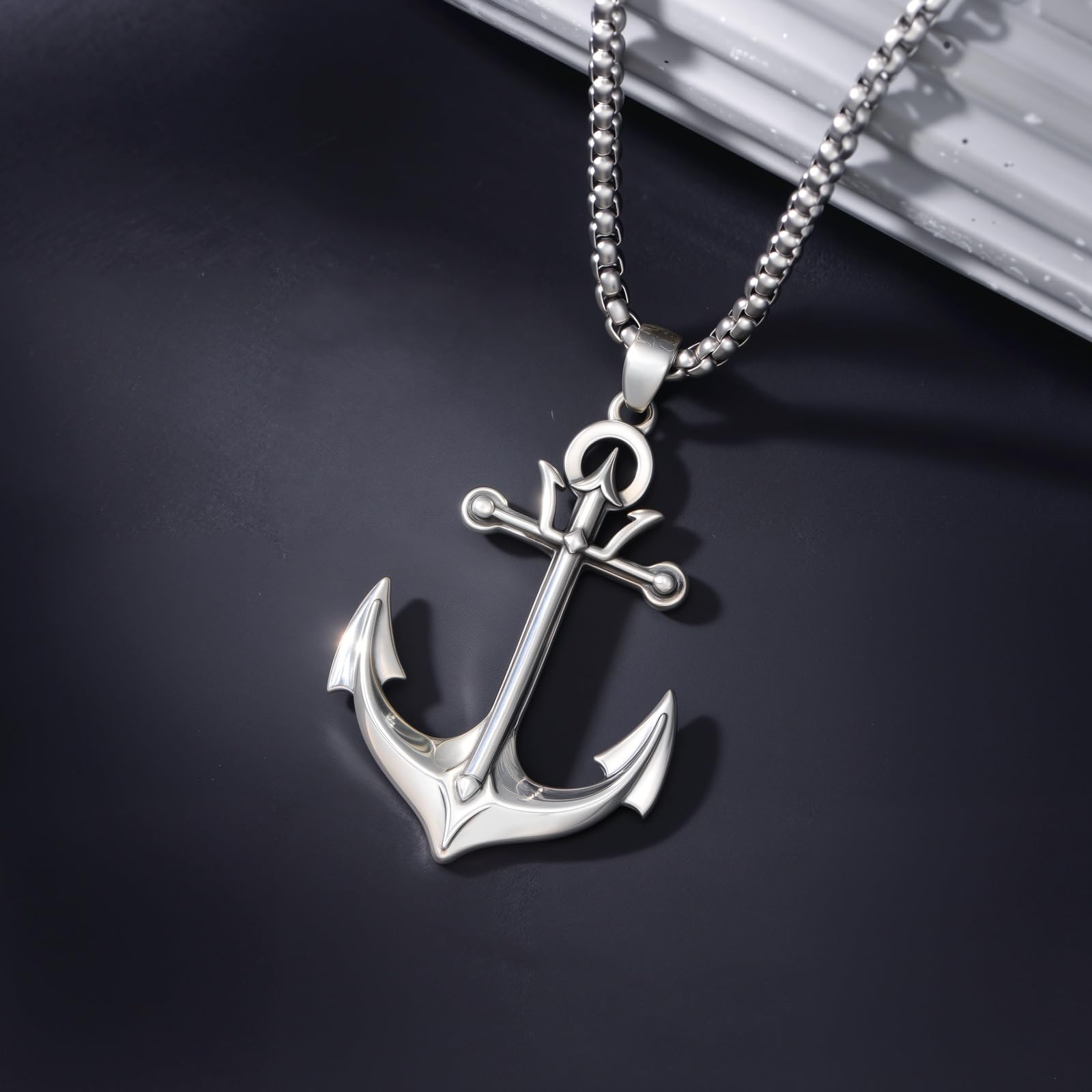 Collana a forma di ancora, in argento sterling 925, ciondolo a forma di ancora, per uomo e donna