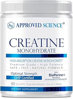 Approved Science Creatine Monohydrate Powder with BioPerine - Supports Lean Muscle Growth and Recovery - 60 Servings - 5000mg Per Serving - Unflavored - Non-GMO, Vegan