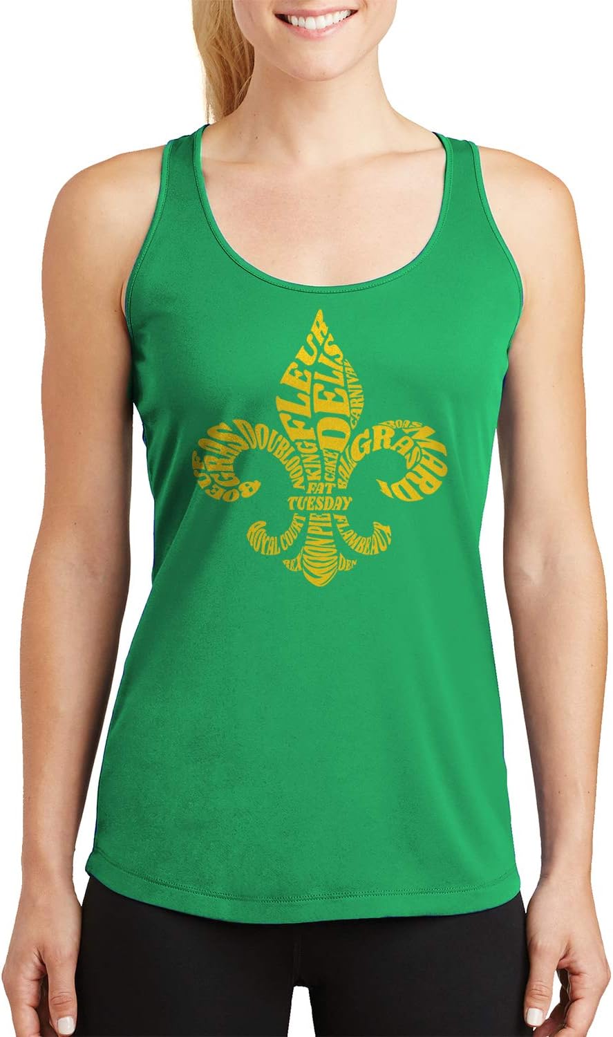 Threadrock Women's Mardi Gras Fleur De Lis Typography Racerback Tank Top