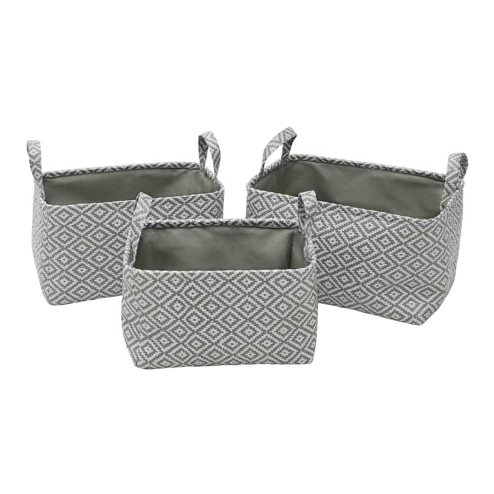 Jvl Grey Argyle Set Of 3 Rectangular Storage Baskets