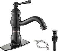 Vista 10 de Heyalan Grifo de lavabo de baño de un solo agujero, 1 mango, montaje en cubierta, de latón, grifo mezclador de baño con drenaje, alcance de boquilla