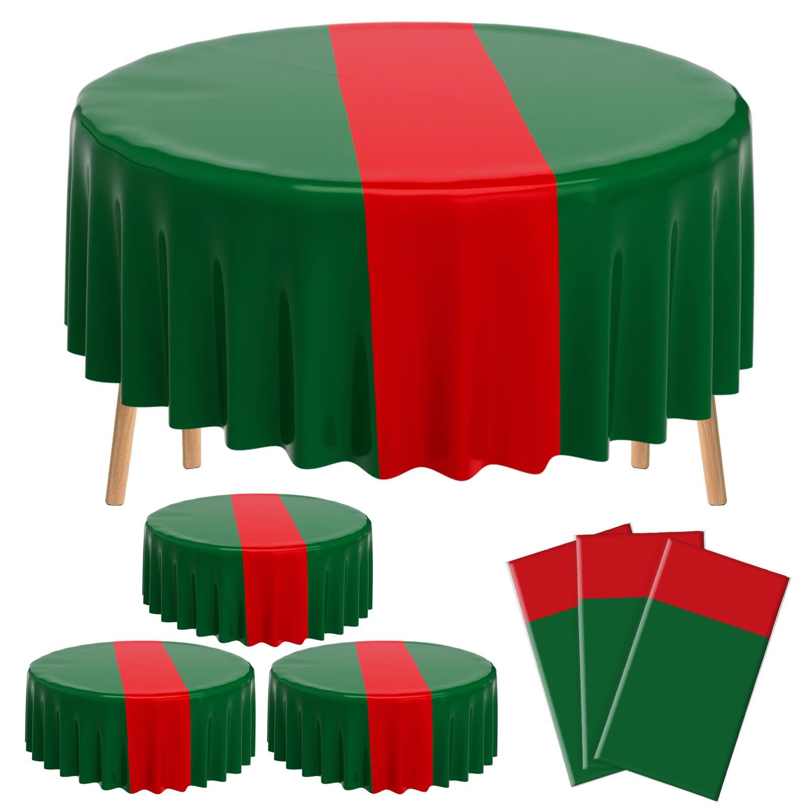 Remagr 3 Pcs Round Plastic Tablecloth 84 Inch Table Cover, Green