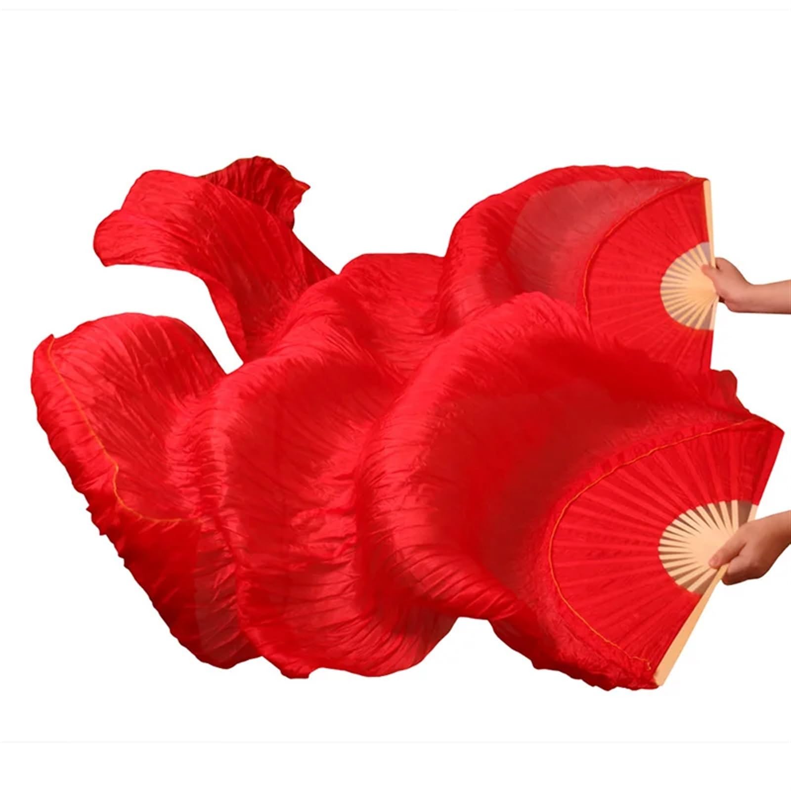 Wachlarze jedwabne, Welony do tańca z jedwabiu i bambusa, zestaw 2 szt., wielokolorowe, 120-280 x 90 cm(Red,150x90cm)