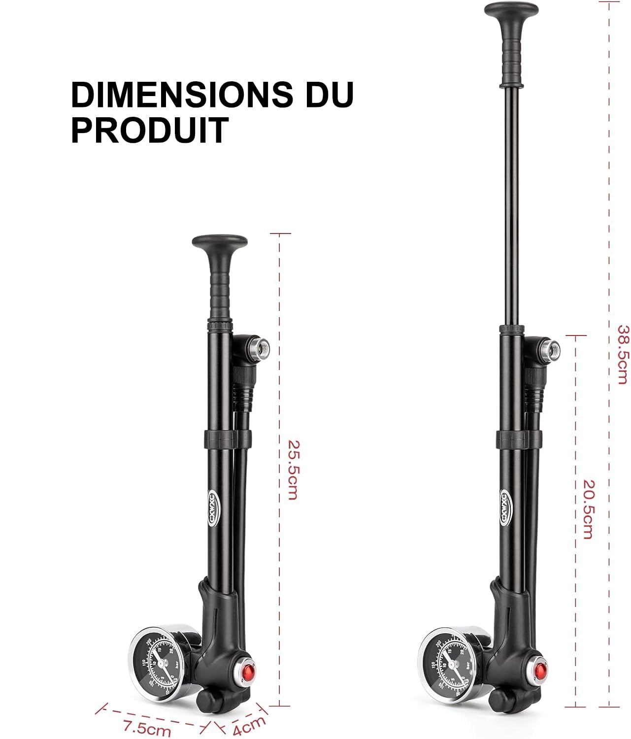 CXWXC Pompe d'amortisseur Haute Pression, Fourche à Suspension et Suspension arrière, Serrure à Levier sur buse sans Perte d'air Argenté