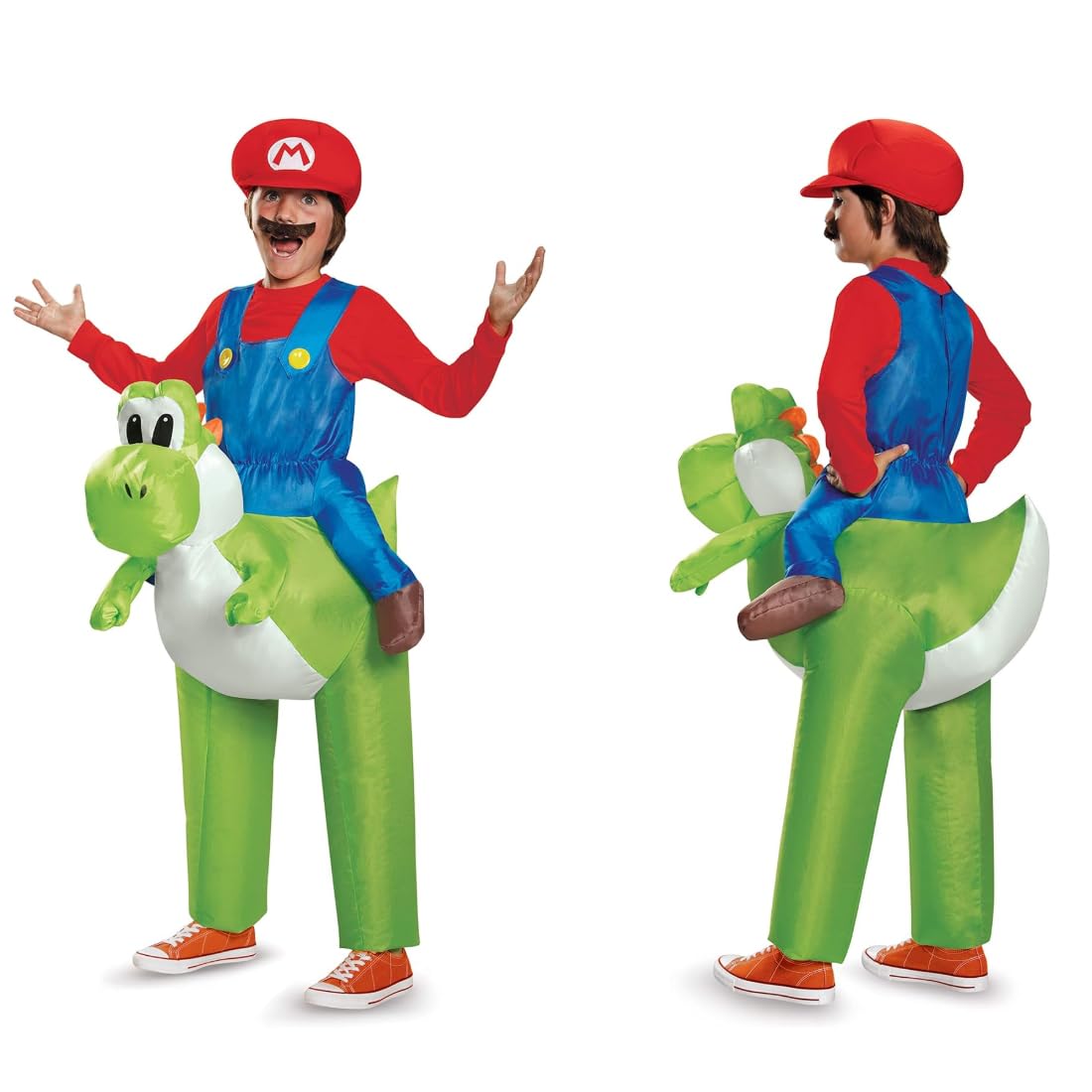 Disguise Super Mario Bros. Mario Riding Yoshi Inflatable Costume, Officially Licensed Super Mario Bros Costume for Kids, One Size